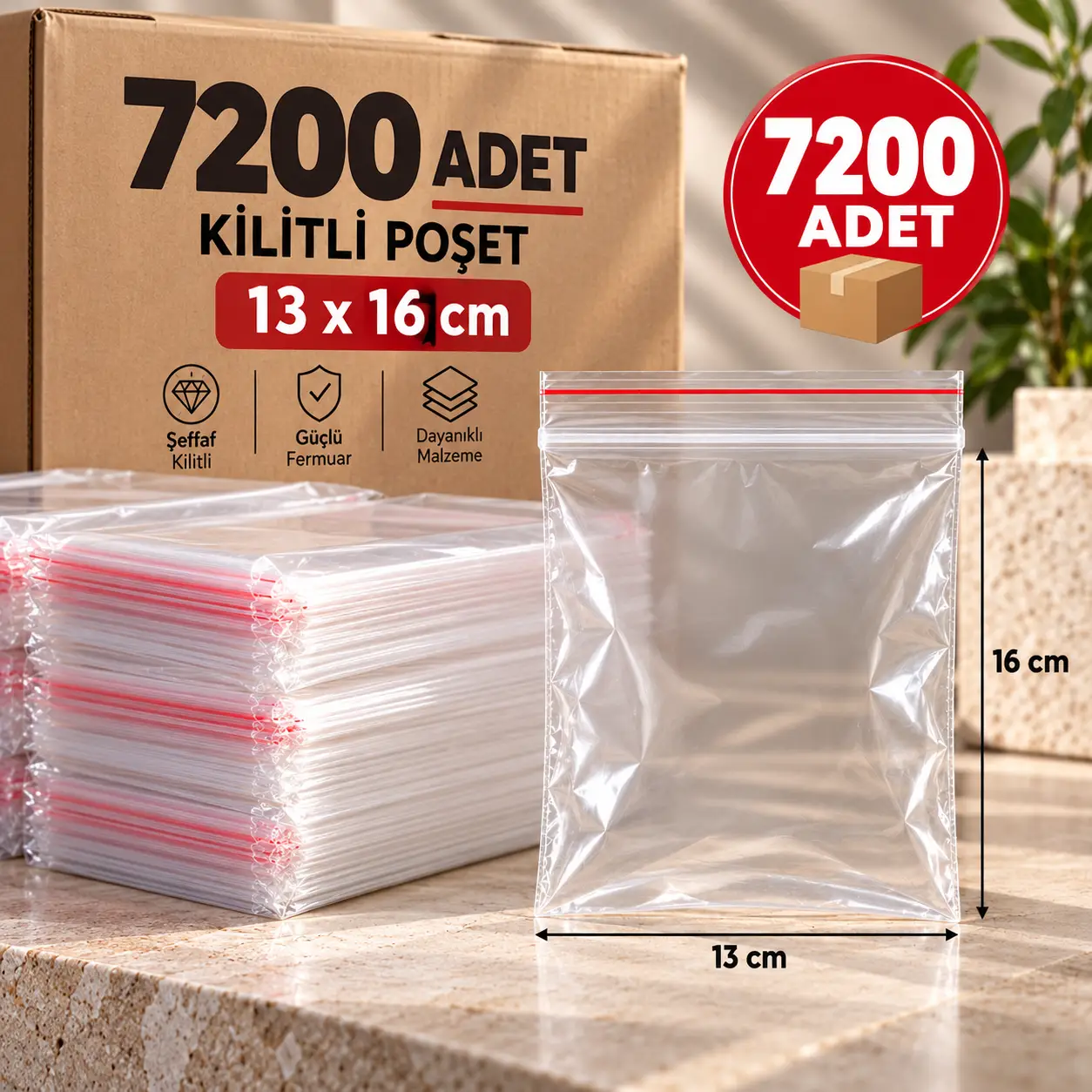 7200 Adet 13x16cm Kilitli Poşet